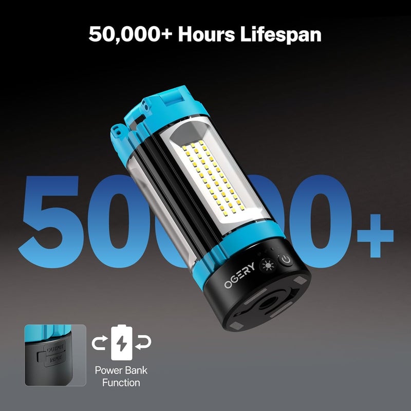OGERY Rechargeable 10000mAh Camping Light with Stand 6.5 ft Max Height, Cordless Work Light with 3 LED Lamp Heads, 2200 Lumens Camping Essentials Gear Emergency Flashlight with Detachable Tripod - Image 2